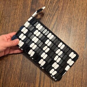 Handmade Beaded Black and White Clutch Bag